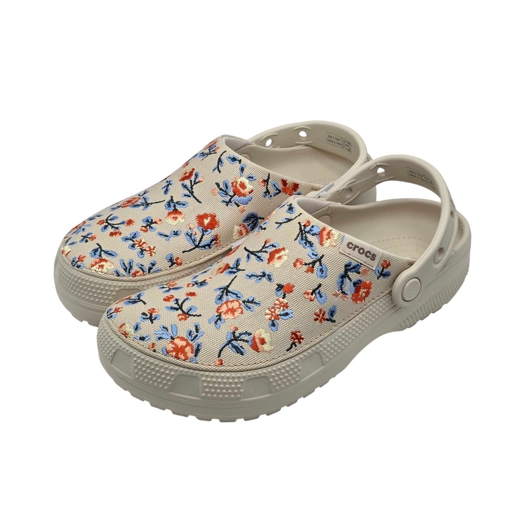 Crocs Classic Crafted Floral Clog Canvas Cream Women's 8 Men's 6 NWT 212878-2MC